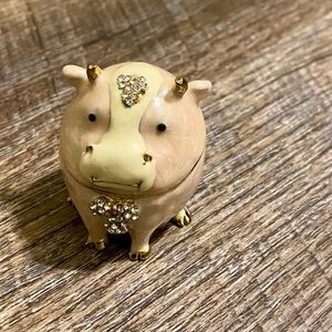 Cow Pink Pearlescent Enameled Rhinestone Bling Hinged Small Trinket Box New